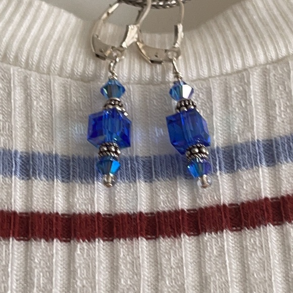 Beautiful Blue Swarovski Crystal Earrings by E.K. - Picture 4 of 4
